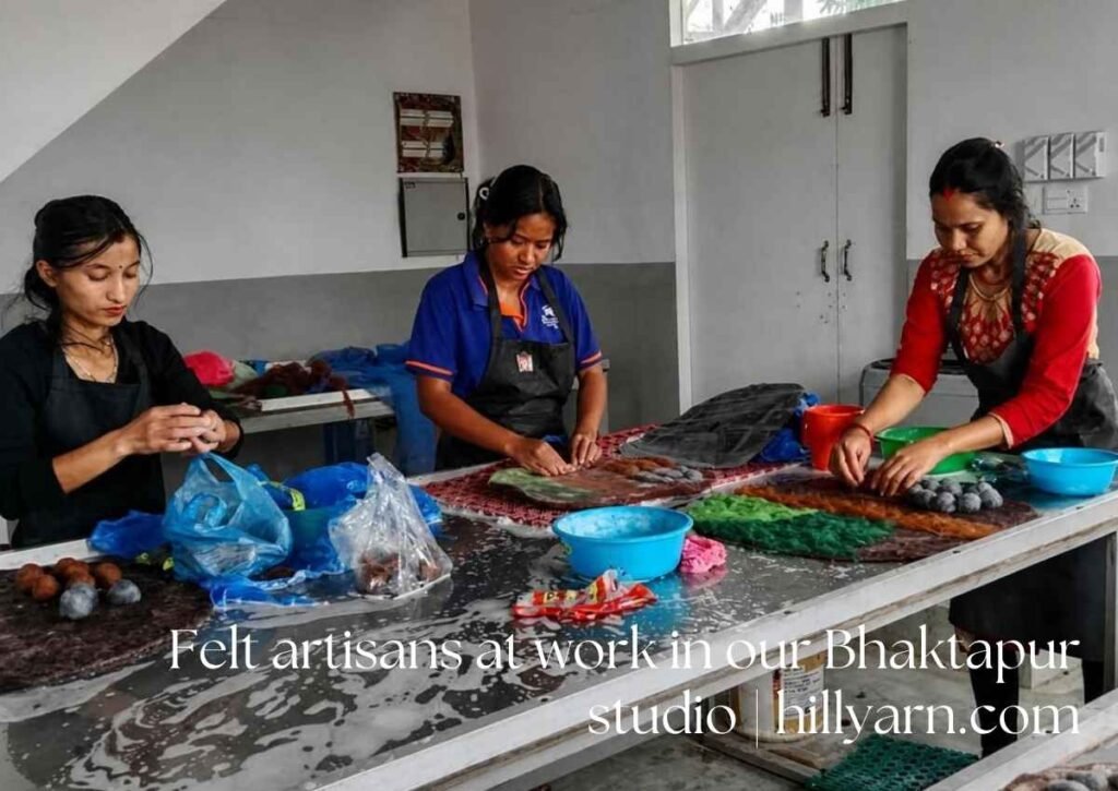 Nepali felt artisans hand-crafting premium wool products in our Bhaktapur studio