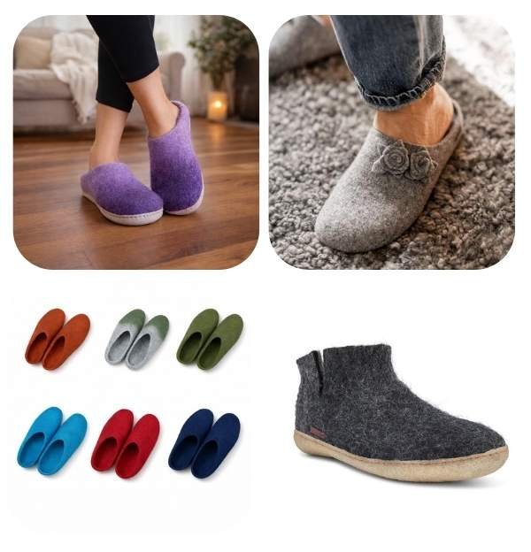 Wholesale felt wool shoes and slippers from Nepal.