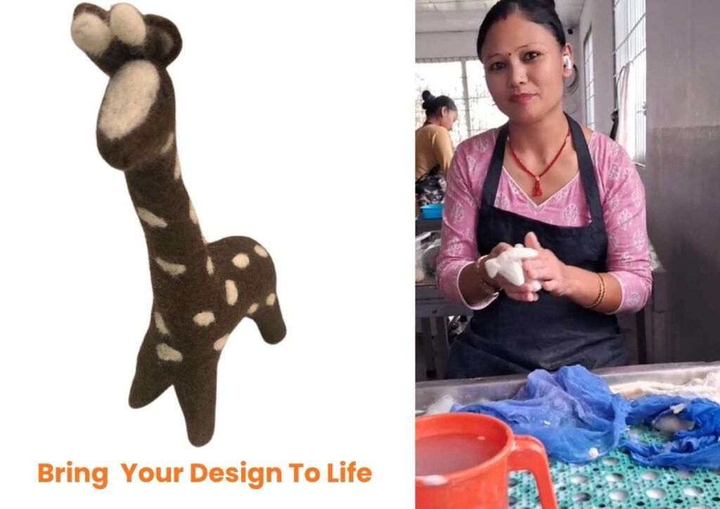Bring your design to life - handmade felted giraffe and artisan crafting wool at Hillyarn workshop
