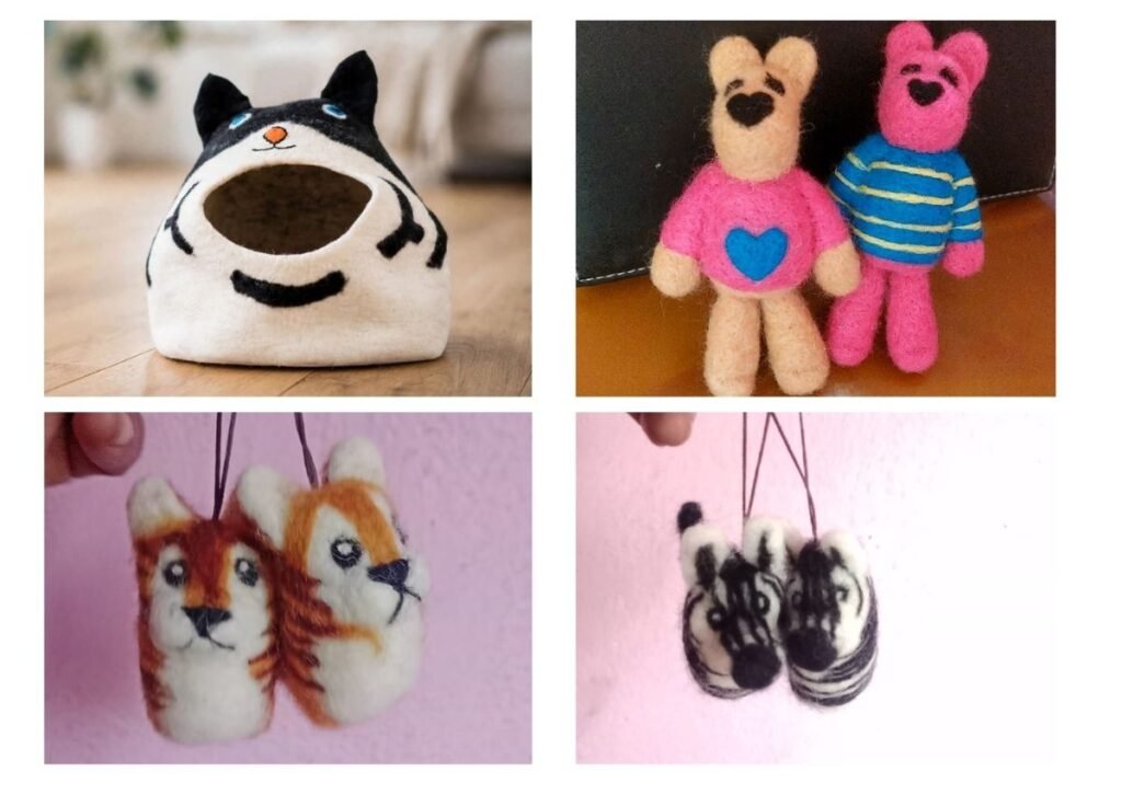 Hillyarn felt products collection - needle felted ornaments, felt toys, handmade wool crafts