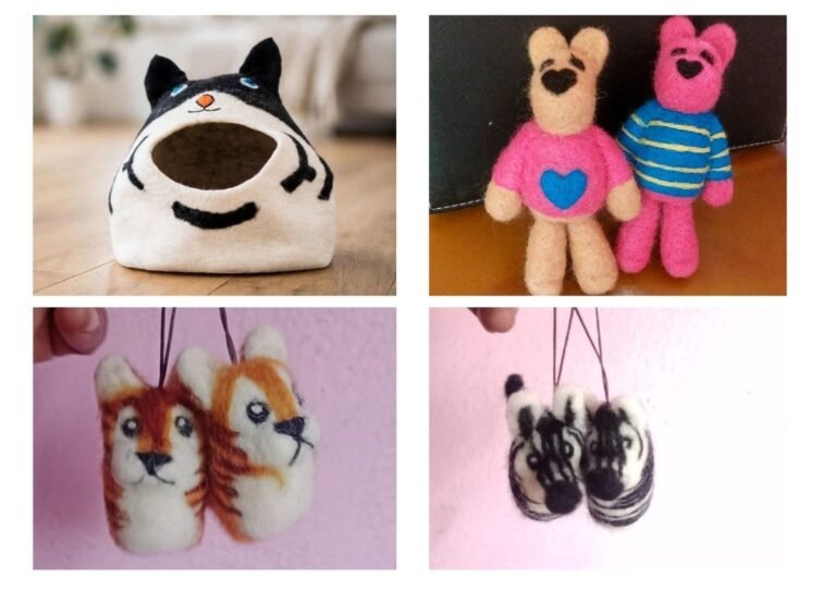 Hillyarn felt products collection - needle felted ornaments, felt toys, handmade wool crafts